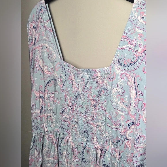 Mudd Boho Pastel Paisley Milkmaid Cottagecore Smocked Dress, Large - Picture 3 of 4